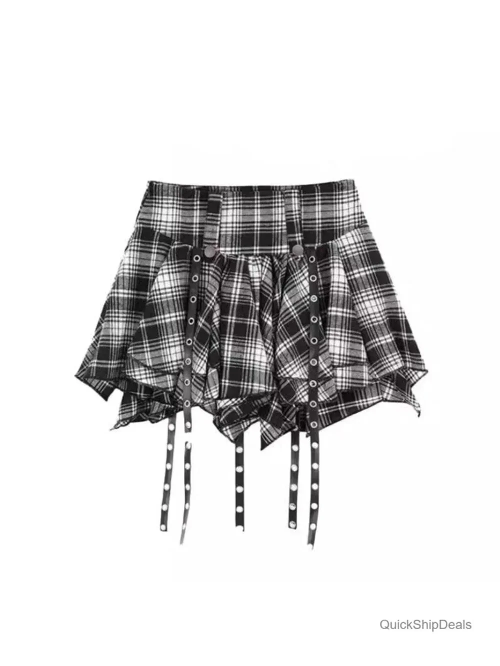 Womens Goth Punk Plaid Mini Skirt Pleated Fairy Skort Y2K A-Line High Waisted
